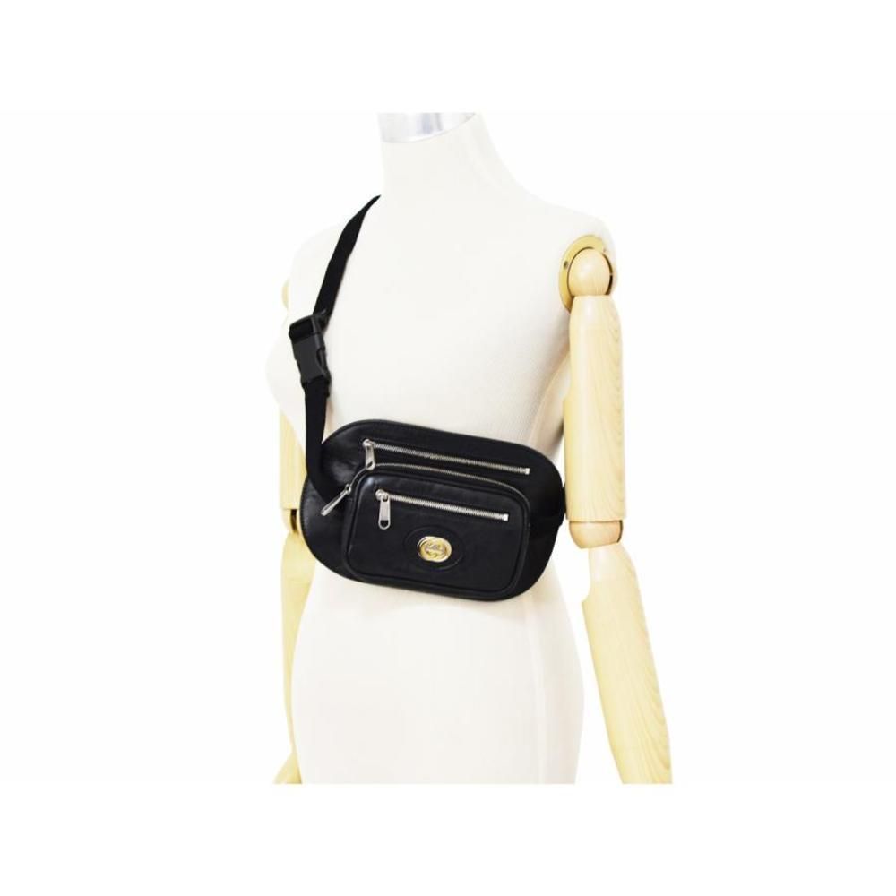 Gucci Waist Bag Body Bag Hip Bag Interlocking Leather Black - Picture 8 of 10